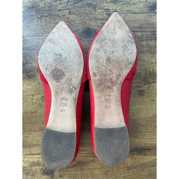 Tory Burch Womens Red 8M Eleanor Flat Suede Bow Pointed Toe Shoe Office Wear - Picture 7 of 8
